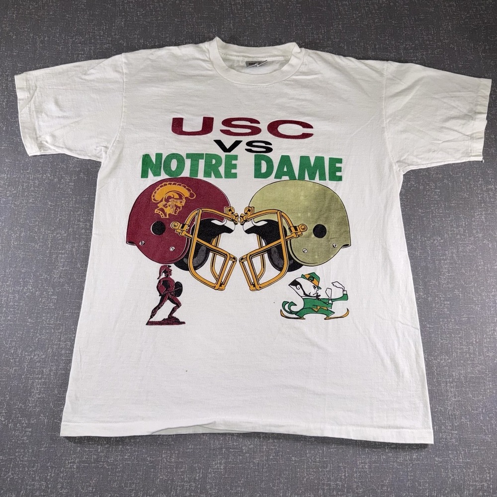 Vintage USC Trojans Vs Notre Dame Shirt Mens XL White NCAA Football Oneita 90s